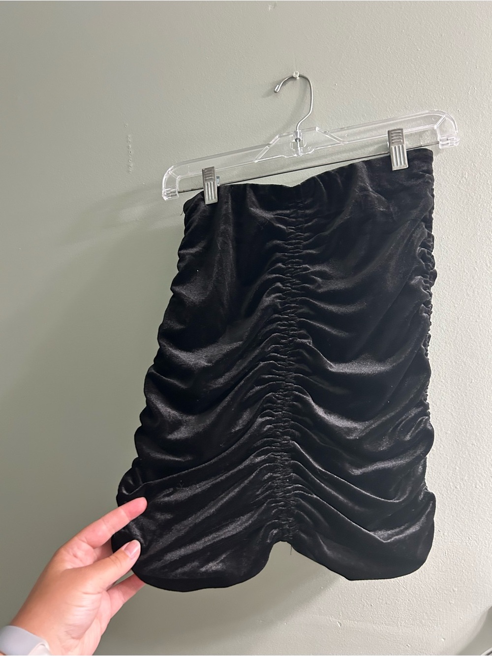 NWT do + be black velvet ruched mini skirt stretchy